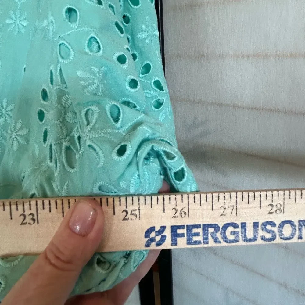 J.Crew Puff Sleeve Eyelet Aqua Blue Tired Dress 22
